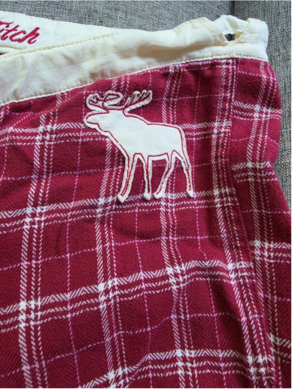 Abercrombie & Fitch Red Plaid Flannel Pajama Pants Moose Logo Womens Large VGUC